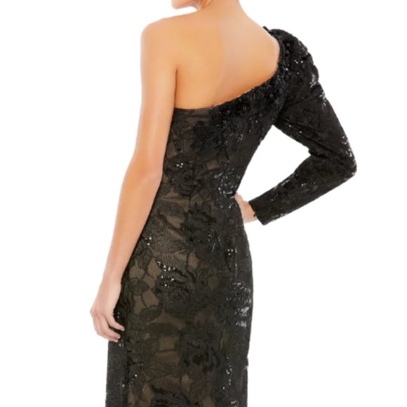 MAC DUGGAL 12444 EMBELLISHED ONE PUFF LONG SLEEVE TRUMPET BLACK GOWN sz 4 - Picture 5 of 6